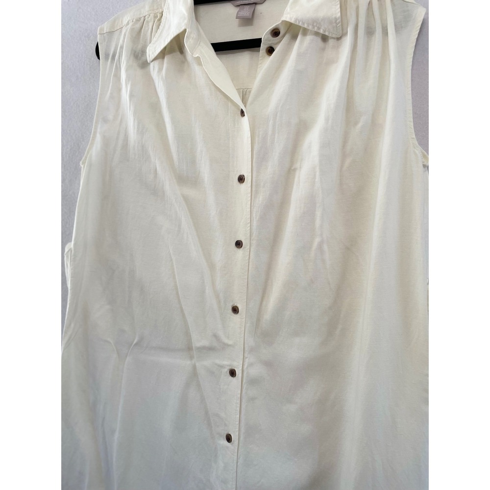H&M Shirt Dress Womens Medium M Off White Linen Blend Sleeveless Midi Button Up - Picture 6 of 10